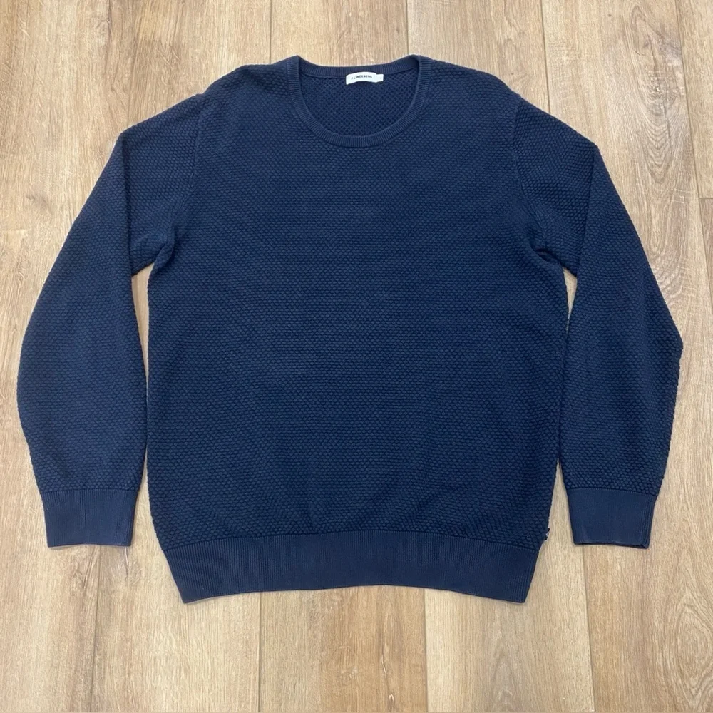 🌟J. LINDEBERG🌟MENS DEXTER CIRCLE STRUCTURE COTTON SWEATER NAVY SZ L